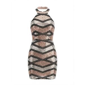 Charlotte Russe Dress Womens XS Pink Silver Sequined Halter Cocktail Party Glam